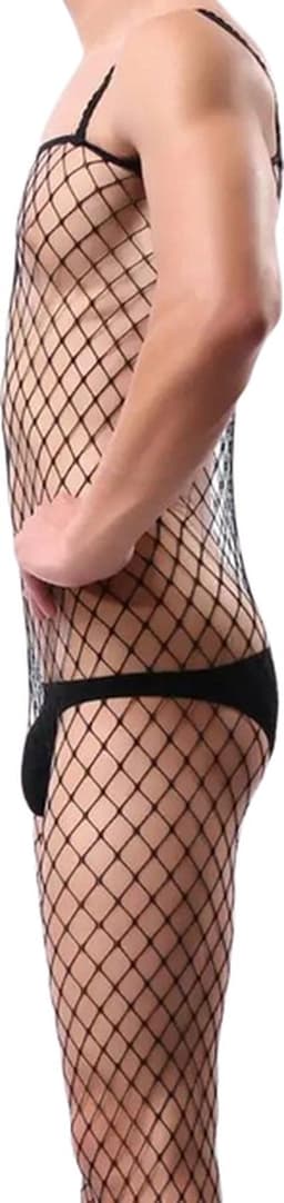 LekkerStout Visnet Bodysuit - Open Kruis - Zwart - Sexy Herenlingerie | M-XL | ( LS140 ) — thumbnail 4
