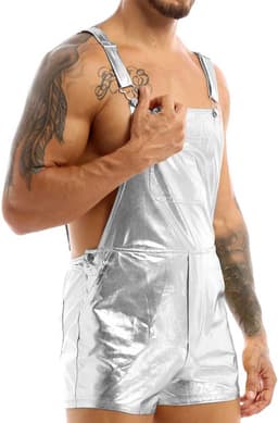 Zilveren Heren Overall – Glanzend – Sexy Festival Outfit – Verstelbaar — thumbnail 3