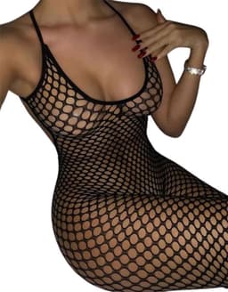 Volledige transparante jumpsuit - Open BH - Backless - Voor haar - Erotische vrouwen kleding - One size - Sexy - BDSM - Seks - Visnet — thumbnail 1