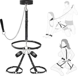 BUM BLING® - 5-Delig BDSM Harnas Vrouw - PU Leer - BDSM Toys - Zwart - Met Handboeien en Ketting — thumbnail 3
