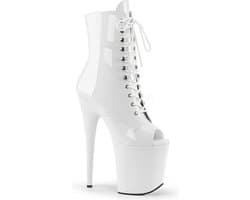 Pleaser - FLAMINGO-1021 Plateau Laarzen, Paaldans schoenen - Paaldans schoenen - 42 Shoes - Wit