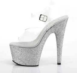 Pleaser - ADORE-708HMG Sandaal met enkelband, Paaldans schoenen - Paaldans schoenen - 41 Shoes - Zilverkleurig/Transparant — thumbnail 3