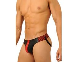 Leren jockstrap zwart/rood maat large