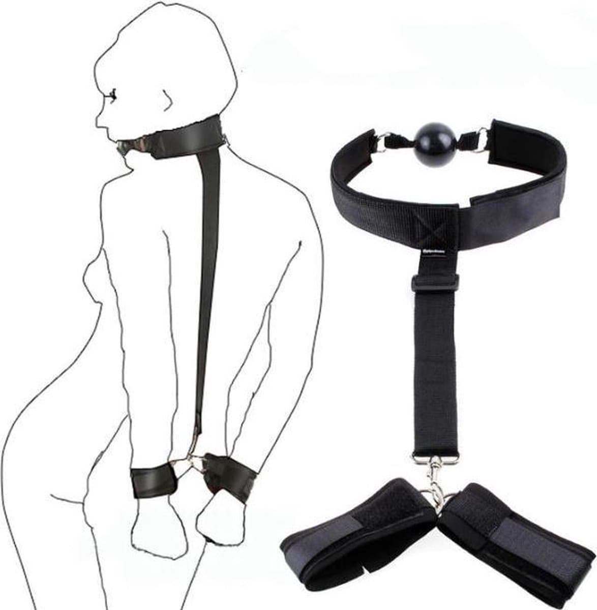 Jumada's - Complete Bondage Set - Mond Bal en Handboeien voor SM - Gag Ball met Halsband en Boeien - Zwarte BDSM Kit - Onderdanige Seksspeeltjes - BellaSupplies — afbeelding 1