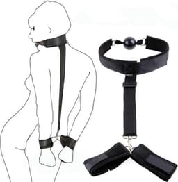 Jumada's - Complete Bondage Set - Mond Bal en Handboeien voor SM - Gag Ball met Halsband en Boeien - Zwarte BDSM Kit - Onderdanige Seksspeeltjes - BellaSupplies — thumbnail 1