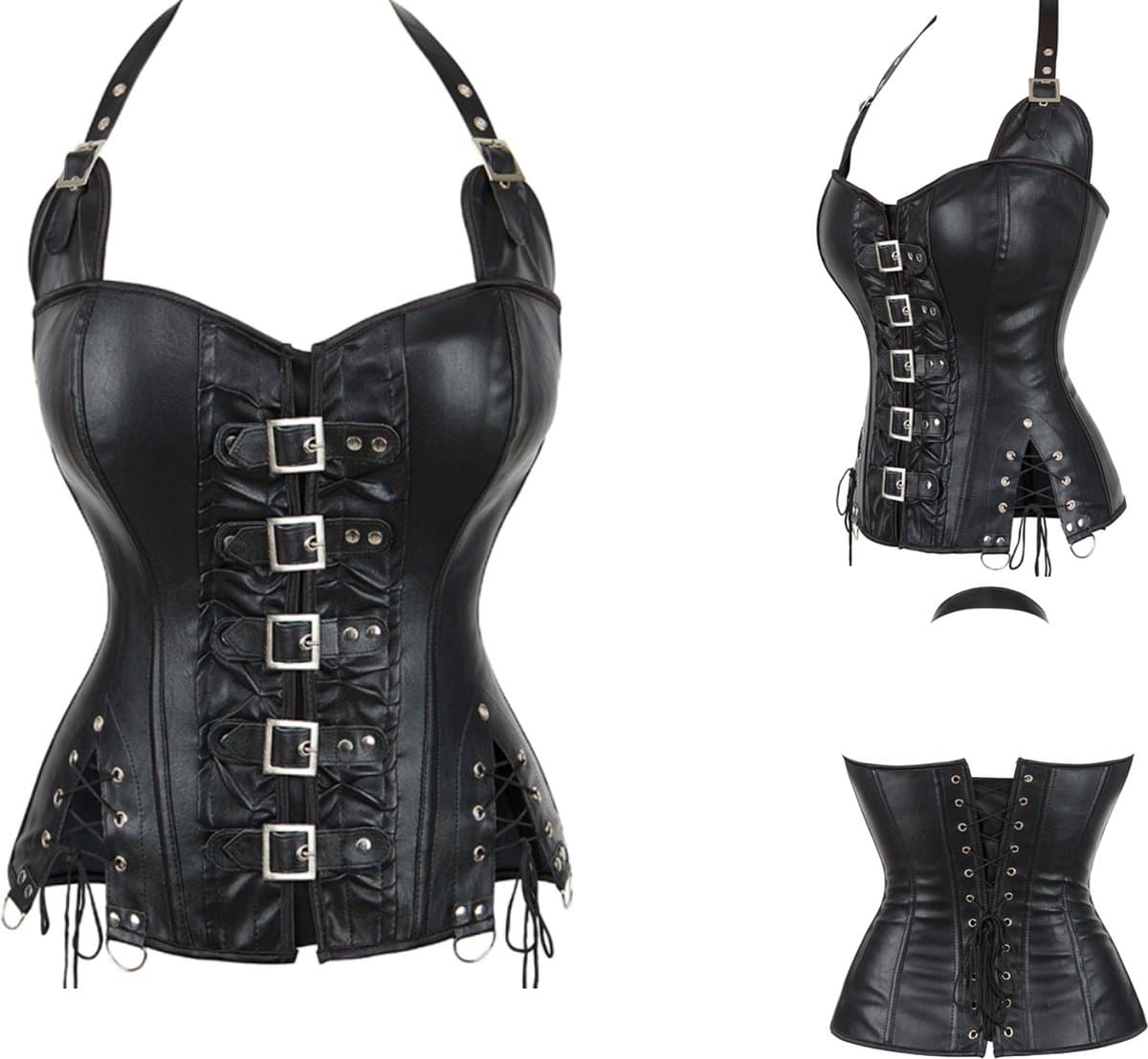 Sexy & Stoer Korset - zwart - maat M - Lingerie - Faux Leather - zandloperfiguur - Warrior - Kinki - corset - met gespen - uniseks - dominatrix - PU - Kinky — afbeelding 1