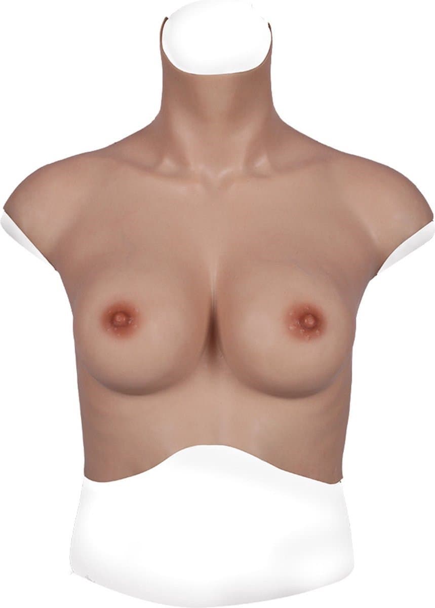 Siliconen Borst maat L / XL met rits! - Cup C - + kanten choker - 100% hypoallergene medische siliconen - Kunstmatige nepborst - Bodysuit - Crossdresser - Transgender - Travestiet - Femboy - prothesen - borstprothese - Wearable boobs - Body4Everybody — afbeelding 1