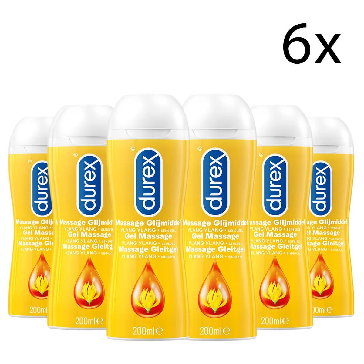 Durex Massage Olie en Glijmiddel 2-in-1 - Sensual met Ylang Ylang - 200ml x6 — afbeelding 1