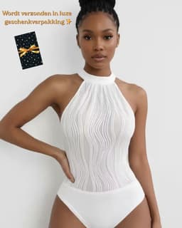 Body Dames – Elegante Witte Halter Body – Luxe Kwaliteits Bodysuit – Sexy Festival Look – Clubwear – Verfijnde Witte Lingerie Top – Stretch & Shaping – Lingerie Body Erotisch – Sexy Body – Bodystocking – Statement Piece – Maat XS/S, M, L, XL — thumbnail 1