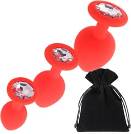 Mona - Zacht Silicone Anale Plug Set - 3 Maten - Rode Kristallen - Waterdicht — thumbnail 1