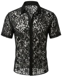 Erotische Herenblouse Zwart - Transparant Kanten Overhemd voor Heren - Sexy Clubwear voor Mannen - Maat XL — thumbnail 2