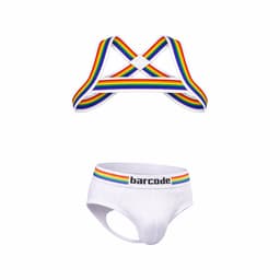 Barcode Berlin Multipack 1x Backless Brief Pride White + 1x Pride Harness White - MAAT L - Erotisch Heren Ondergoed - Slip voor Man - Sexy mannen Slip — thumbnail 1