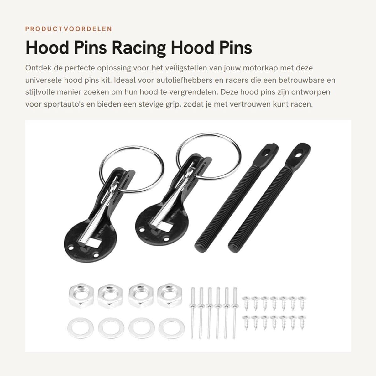 Dailygoods- Hood Pins Universele Vergrendelingsset - Roestvrijstalen Constructie - Anti-Roest - Racing Toepassing - Duurzaam - Geschikt voor Hoge Snelheid - Motorkapvergrendeling — afbeelding 1