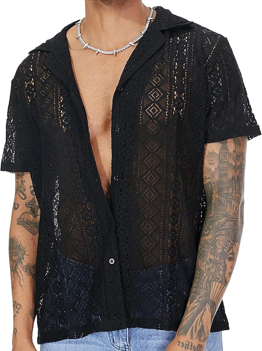 Heren Tanktop - Kanten Shirt - Nachtclub Feest - Visnet Stijl — afbeelding 1