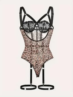 Sexy Lingerie Body – Zwart, Mesh & Jarretels – Panterlook & Kant – Verstelbare bandjes – Bondage Look – BDSM – Kinky – Verleidelijk, Sensueel & Krachtig – Lingerie Erotisch – Lingerieset –Lingerie Sexy Setje – Dare to Undress – XS/S, M, L, XL, XXL — thumbnail 3