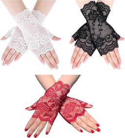 3 paar kanten halfvinger satijnen handschoenen feestaccessoires voor dames bruiloft opera — thumbnail 1