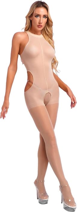 Transparante Mouwloze Bodysuit Dames - Wetlook Jumpsuit voor Feest & Clubwear — thumbnail 3