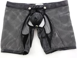 BamBella® S/M open kruis Boxer short kant voor mannen - doorzichtig BDSM Erotische Sexy Lingerie lang Heren - Zwart mannen ondergoed slip — thumbnail 3