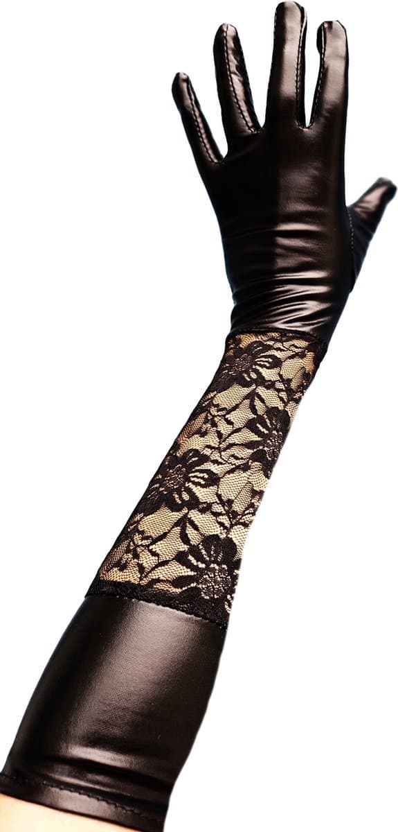 BamBella® - Handschoenen Glans kant zwart Sexy fetish erotiek erotische accessoire — afbeelding 1