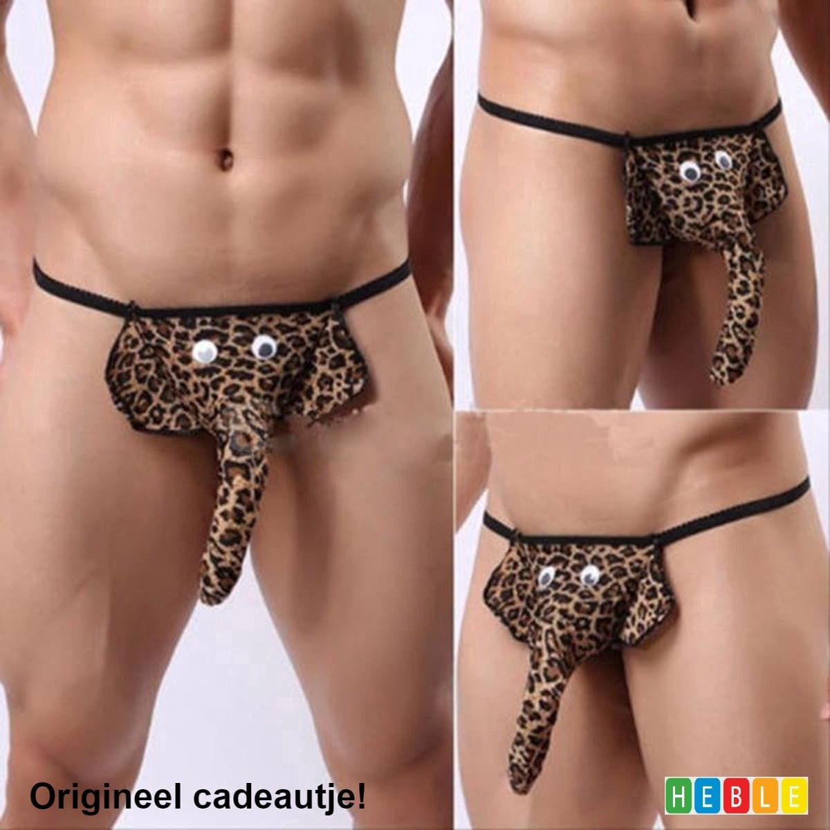 *** Olifanten String met Slurf - Mannenstring - Herenstring - One size - Grappige string Stripper Vrijgezellen - Olifantenstring - Reetveter - Leopard - van Heble® — afbeelding 1