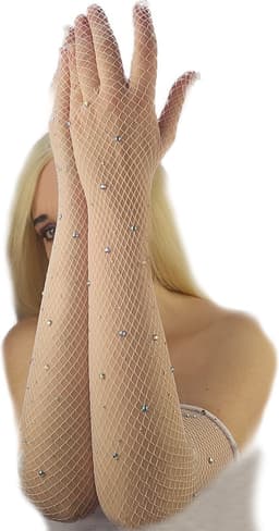 BamBella® Sexy Erotische Handschoenen Kant met steentjes Wit onesize — thumbnail 1