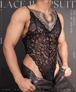 Sexy Lace Heren Bodysuit - Zwart - Nieuwe stijl - Herenshirt - Lingerie voor Mannen - Onderbroek - Ondergoed - Sexy Herenlingerie - Zeer elastisch - Erotisch en sexy - Slip - Sexy - Zacht en comfortabel — thumbnail 3