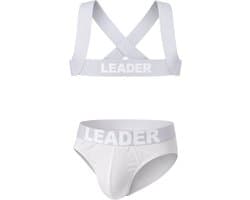 LEADER Essentials Multipack 1x Brief + 1x Harness Grey - MAAT L - Erotisch Heren Ondergoed - Slip voor Man - Sexy mannen Slip
