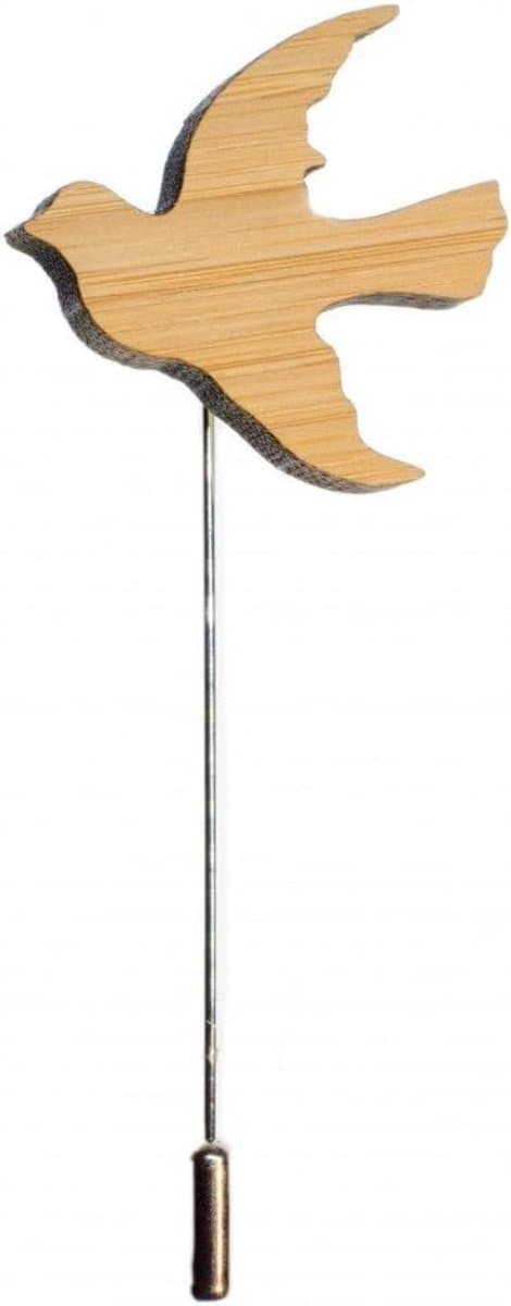 Duif broche dasspeld vogel zwaluw vredestof hout - handgemaakte modesieraden I reversspeld button pins, 32mm, hout, metaal — afbeelding 1