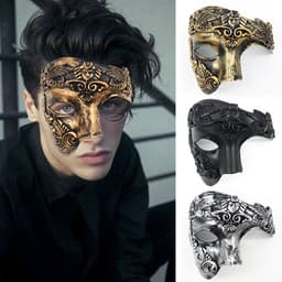 Halloween carnaval samurai masker mannen festival half gezicht masker partij aankleden, partij masker 1 stuk, goud — thumbnail 4