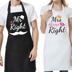 Gepersonaliseerd Mr & Mrs Schort - 2 Stuks Keukenschort voor Valentijnsdag, Bruiloft, Verloving en Verjaardag — thumbnail 5