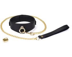 Liebe Seele - Dark Secret - Exclusieve Curved Collar Met Leiband En Gouden Hardware - Zwart/Goud