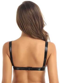 Sexy mini top halve cup - Leder Wetlook - Latex look - Verstelbare bandjes - Erotische beha — thumbnail 4