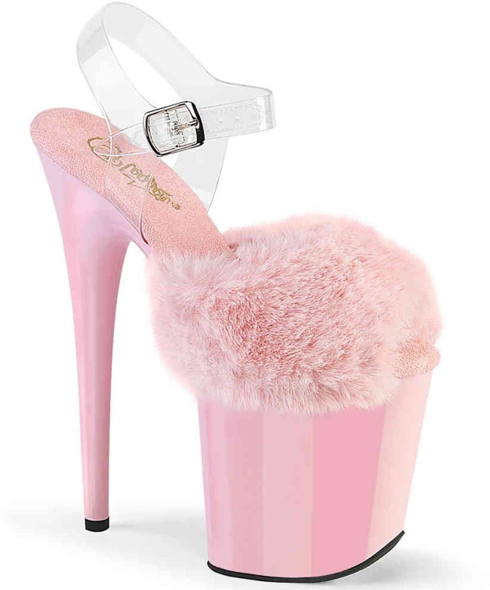 Pleaser - FLAMINGO-808FUR Sandaal met enkelband, Paaldans schoenen - US 7 - 37 Shoes - Roze — afbeelding 1
