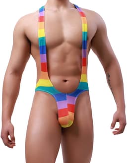 Sexy Heren Bodysuit - Jockstrap G-String Ondergoed in Regenboog Kleuren - Pride Lingerie Mankini voor Mannen - Maat XL — thumbnail 2