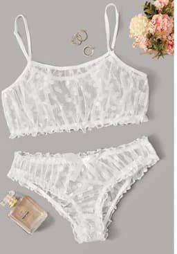 Sexy Lingerie Erotische Ondergoed Wit Polka Dot Mesh Franje Trim Lace Lingerie Set Top Kant Onzichtbare Beha Voor vrouwen — thumbnail 1