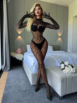 Luxe Dames Bodystocking – Naadloze Kant Catsuit met Lange Mouwen – Verleidelijke Nachtmode – Zwart — thumbnail 5