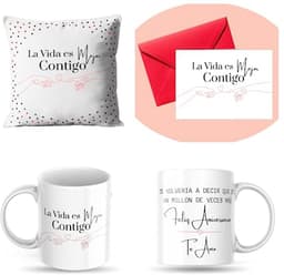 Cadeauset Kussen Mok - Valentijnscadeau Liefde - Romantisch Vieren - Met Liefdescitaten - 35x35 cm - Multicolor — thumbnail 1