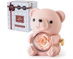 Romantische beer - Pluche roos - Cadeau geven - Verborgen juwelendoosje - 10 x 12 x 16 cm - Champagne
