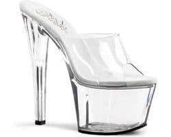 Pleaser - SKY-301 Muiltjes - Paaldans schoenen - 37 Shoes - Transparant/Zilverkleurig
