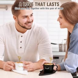 Koffiekopjes set - Partner mokken - Cadeau bruiloft - Kussend motief - 200 ml capaciteit - Zwart — thumbnail 4