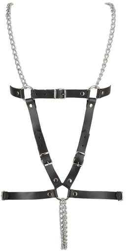 ZADO – Lederen Bondage Body Harnas met Open Vormen en Metalen Schaamlip Spreider – Zwart — thumbnail 3