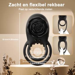 DOWO® - Vibrerende Cockring - met Afstandsbediening - met Roos Clitoris Stimulator - Cockring - Penisring - Cockring Vibrerend - 8 Vibratiestanden - 2 in 1 - Cock Ring Siliconen - Sex toys - Seksspeeltje voor Mannen & Vrouwen - Zwart — thumbnail 5