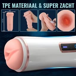 JustFun Masturbator Automatisch - 10 Vibratiestanden - Blowjob Simulator - Sex Toys voor Mannen - Pocket Pussy - Wit — thumbnail 4