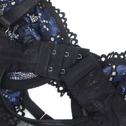Zeloria Dames Bustier Lingerie Set met String – Zwart/Blauw Kant – Transparante Mesh – Beugelcups – Jarretels – L — thumbnail 5