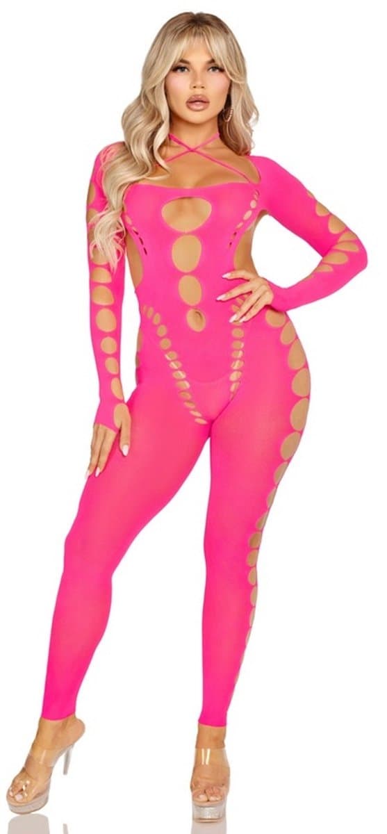 Leg Avenue - Pink Open Back Bodystocking One Size — afbeelding 1