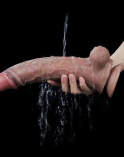 LoveToy - Dubbellaagse siliconen dildo 29.5 cm (Ø 5.5 cm) - Bruin — thumbnail 3