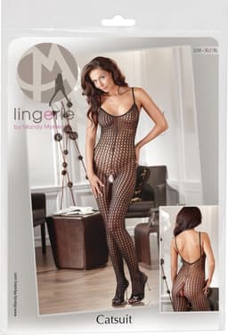 Mandy Mystery Lingerie -  Catsuit met mesh ontwerp en open kruis - Maat XL/2XL - Zwart — thumbnail 5
