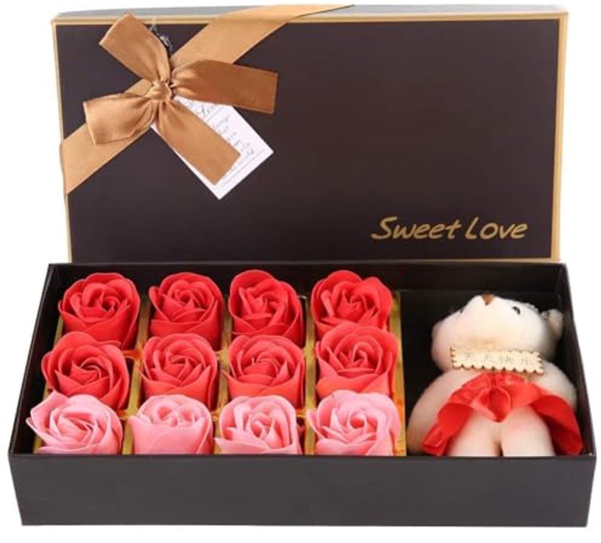 12 Rozen Zeep Bloemen Gift Set voor Vrouwen - Romantisch Valentijnsdag Cadeau met Pluche Beer — afbeelding 1