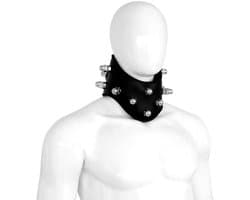Kiotos - Hoge Posture Collar met Bouten en Moeren - Leder - Zwart