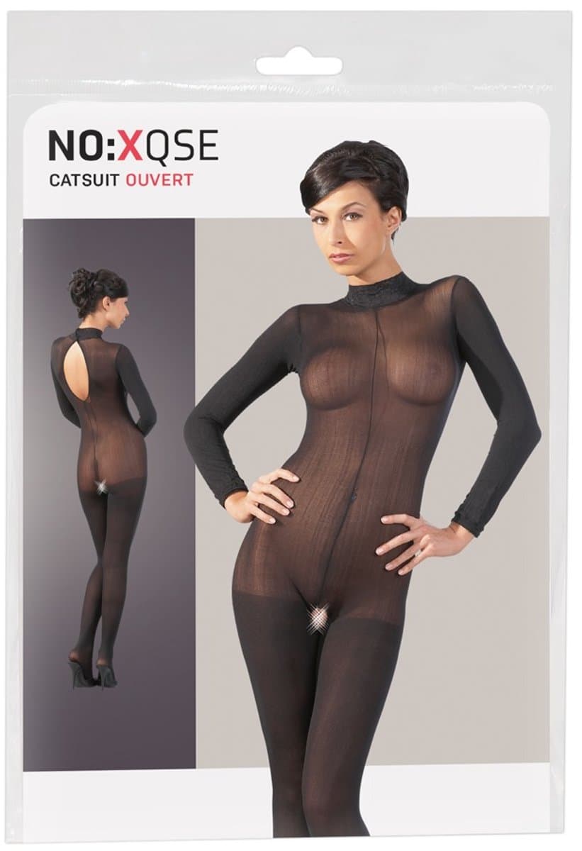 Mandy Mystery Lingerie – Catsuit met Open Rug en Kruis met Kant Afgewerkt Kraag – Maat S/M - Zwart — afbeelding 1